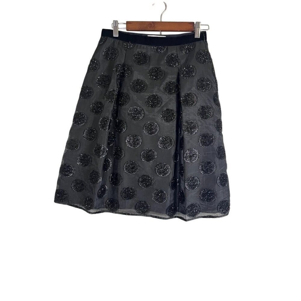 Talbots Polka Dot Skirt 4‎ Black Preppy Neutral Minimalist Party Glam Fuzzy
